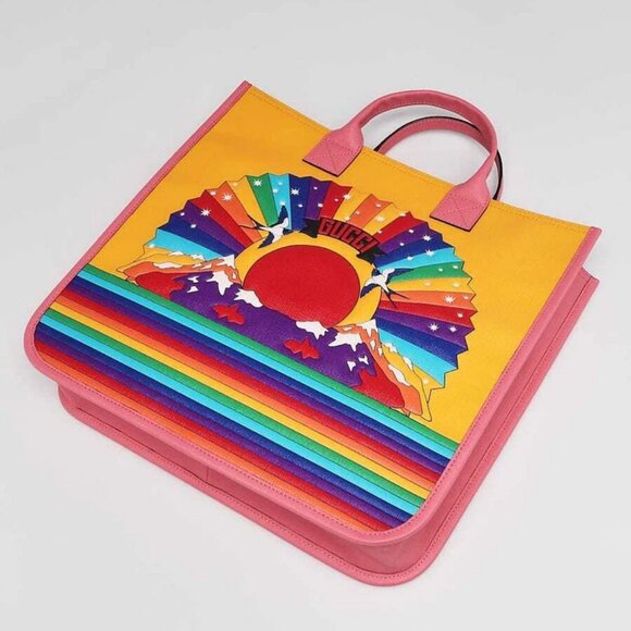 Gucci Pink/Yellow Coated Canvas Rainbow "Loved" Children's Tote Bag - Picture 3 of 10